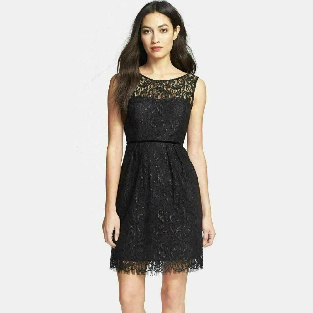 Jenny Yoo Harlow Metallic Lace Sheath Dress Black Size 2